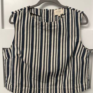 Sezane Navy and Cream Striped Tank Top